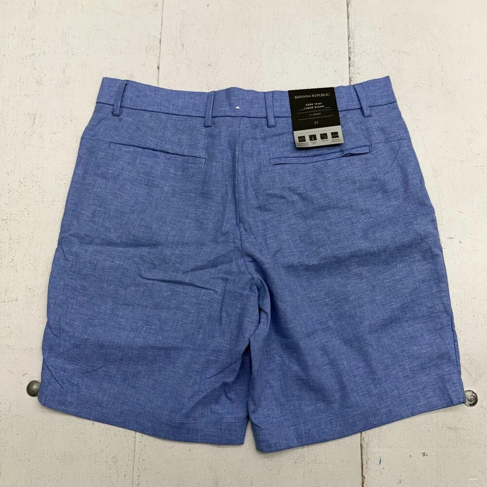 Banana Republic Shorts Mens 33 Blue Chino Core Temp Linen Blend 9 Inseam Casual